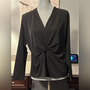 Ann Taylor Black Minimalist Front Knot V Neck Long Sleeve Top Size Medium